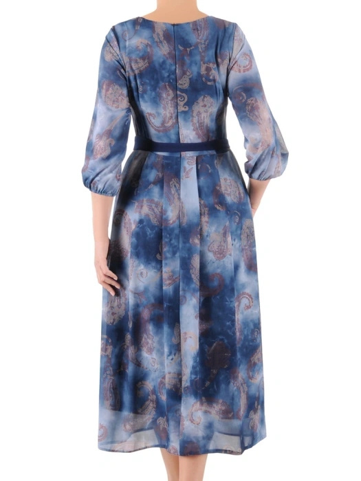 Wizytowa sukienka rozkloszowana maxi w elegancki wzór – kobiecy pasek modelujący sylwetkę 39850