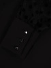 Czarna sukienka wieczorowa o prostym kroju z golfem – transparentne rękawy w grochy na andrzejki 23457