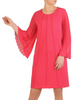 Malinowa sukienka z ozdobnymi, plisowanymi rękawami 29238