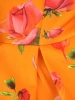 Pomarańczowa sukienka rozkloszowana maxi w kwiaty – elegancki krój z rękawem 3/4 i kontrafałdami 38025