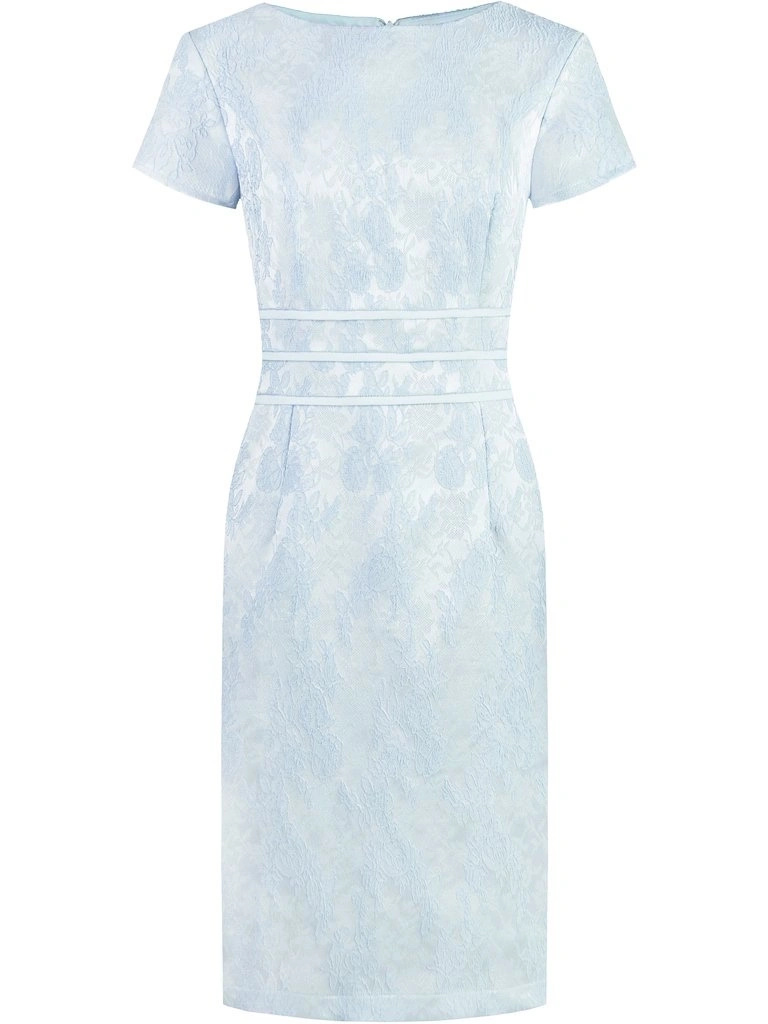 Elegancka sukienka wizytowa ołówkowa w kwiaty midi – maskujące zakładki modelujące sylwetkę 10001