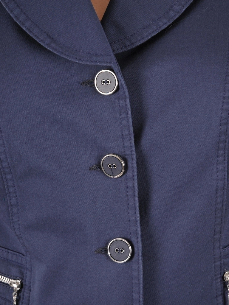 Granatowy żakiet damski do sukienki z bawełny – prosty krój z kieszeniami na suwak 39342