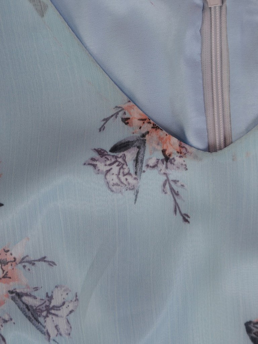 Trapezowa sukienka z falbanami, kreacja z gumkami na rękawach 24660
