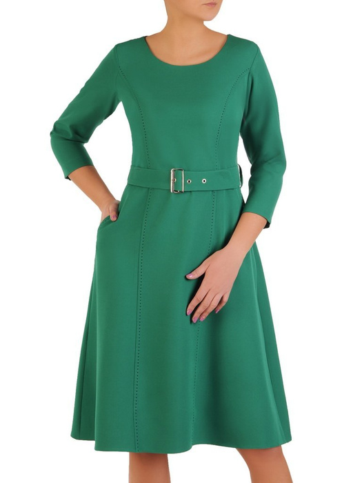 Elegancka zielona sukienka z przeszyciami 28397