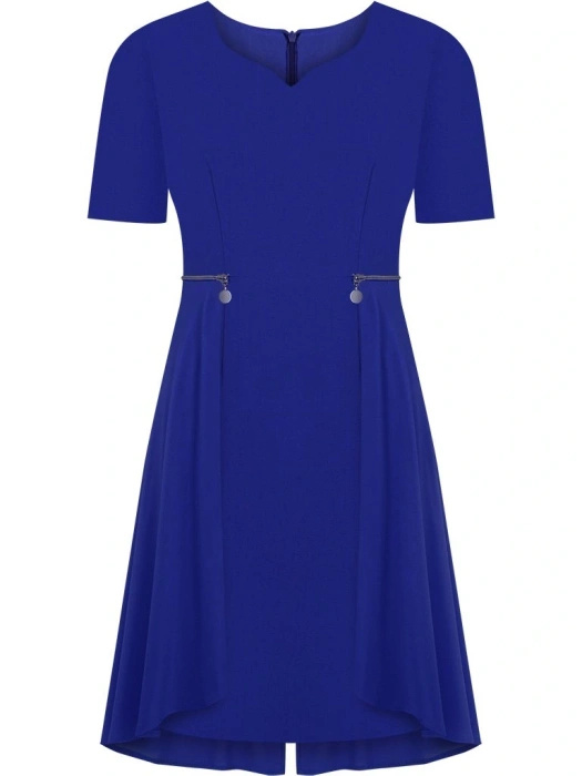 Chabrowa sukienka damska midi z dekoltem w serek – prosty krój z ozdobnymi zamkami optycznie wysmuklający 6764