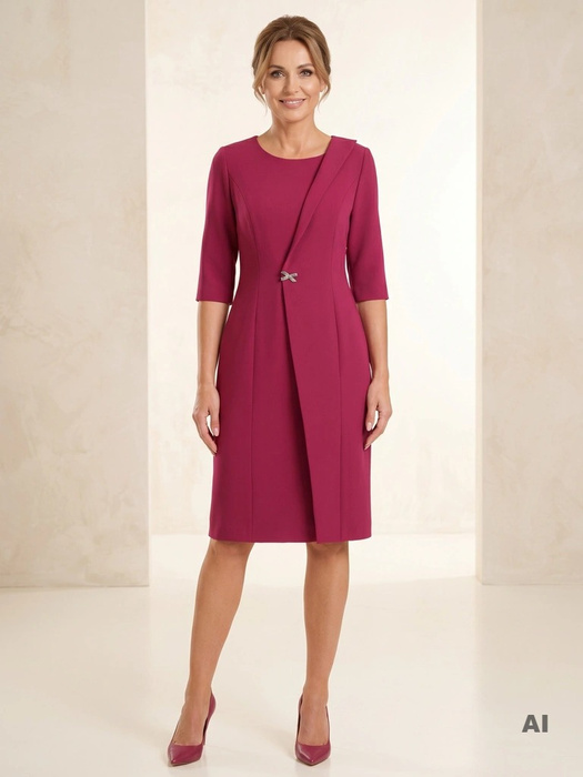 Elegancka sukienka na andrzejki i wesele amarantowa – prosty krój z wyszczuplającymi zaszewkami 27175