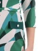 Zielona sukienka midi w geometryczny print – tuszujący prosty krój z ozdobnymi patkami 35505