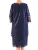 Kostium damski, granatowa sukienka z koronkowym, połyskującym żakietem 34550
