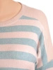 Elegancki sweter damski w beżowo-turkusowe paski – prosty krój z wysmuklającymi wstawkami 34825