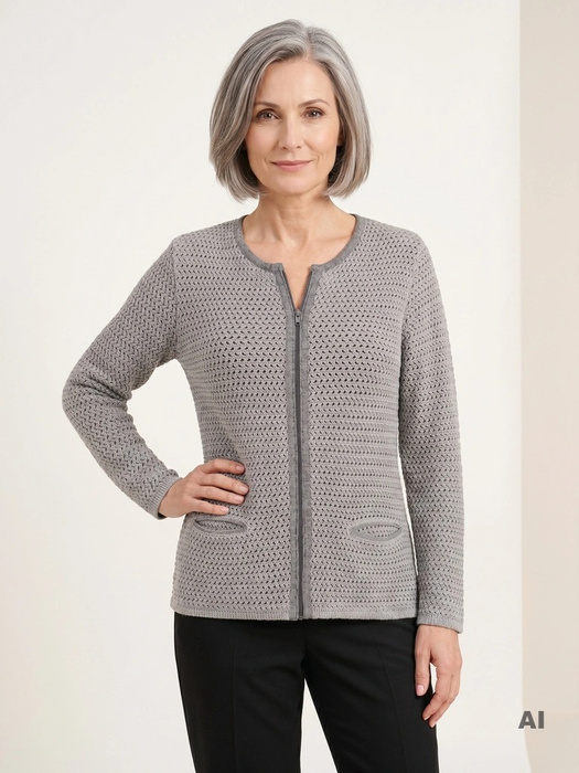 Elegancki sweter damski rozpinany na zamek – prosty krój z kieszeniami na jesień 38972