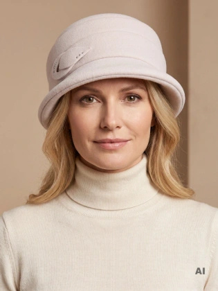 Elegancki szary kapelusz damski cloche z ociepleniem – stylowy model vintage z cyrkoniami i krótkim rondem 40919