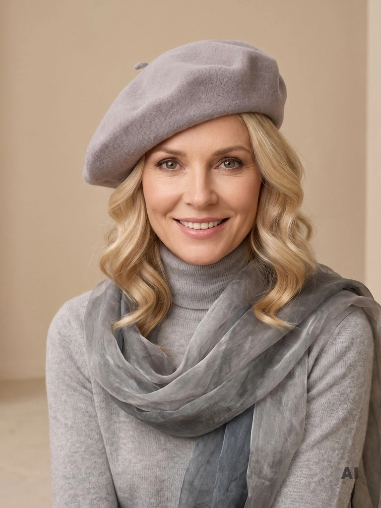 Elegancki beret damski wełniany fason francuski – szykowny akcent z antenką na chłodne dni 40867
