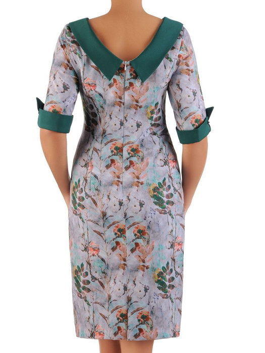 Sukienka z tkaniny, prosta kreacja z kontrastowymi wstawkami 21923.