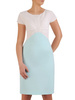 Błękitno biała sukienka z ozdobnym marszczeniem na biuście 25660
