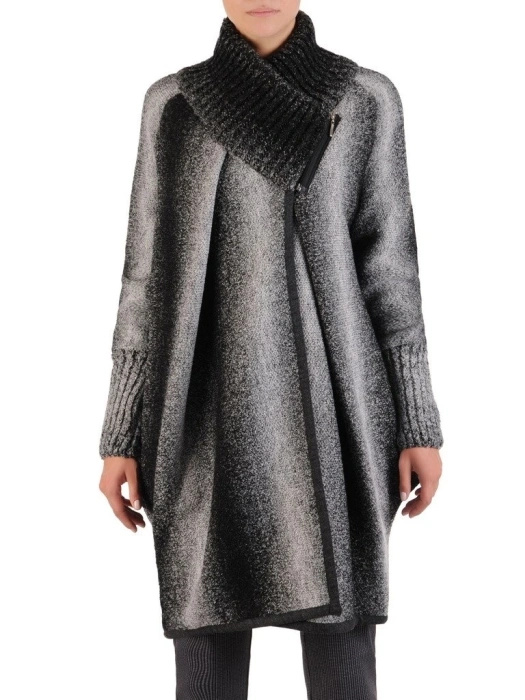 Elegancki sweter damski rozpinany na suwak – luźny fason ze stójką na jesień i zimę 21991