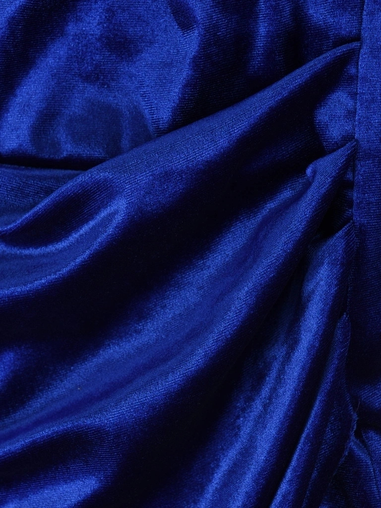 Elegancka chabrowa sukienka kopertowa midi na wesele – subtelne marszczenie wysmuklające talię 18991