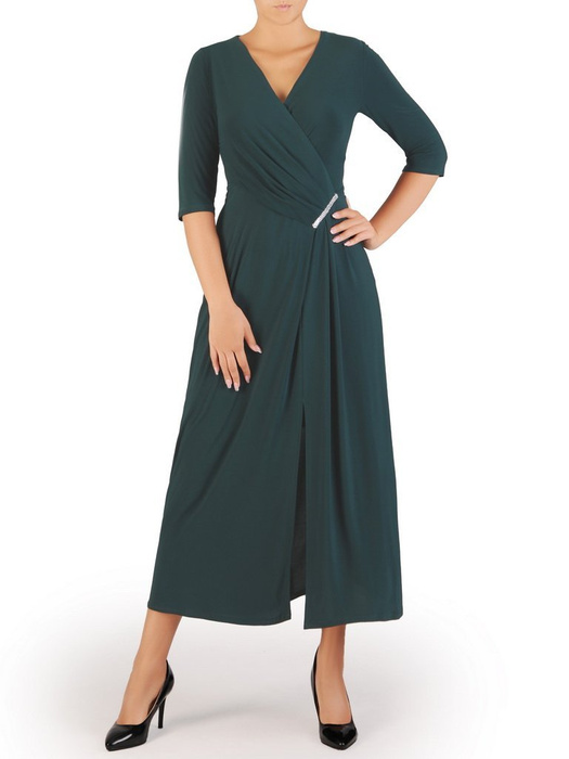 Zielona sukienka maxi, elegancka kreacja z rozcięciem 27093