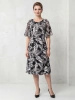 Czarna rozkloszowana sukienka midi w liście – elegancki fason z wiązaniem przy dekolcie 35965