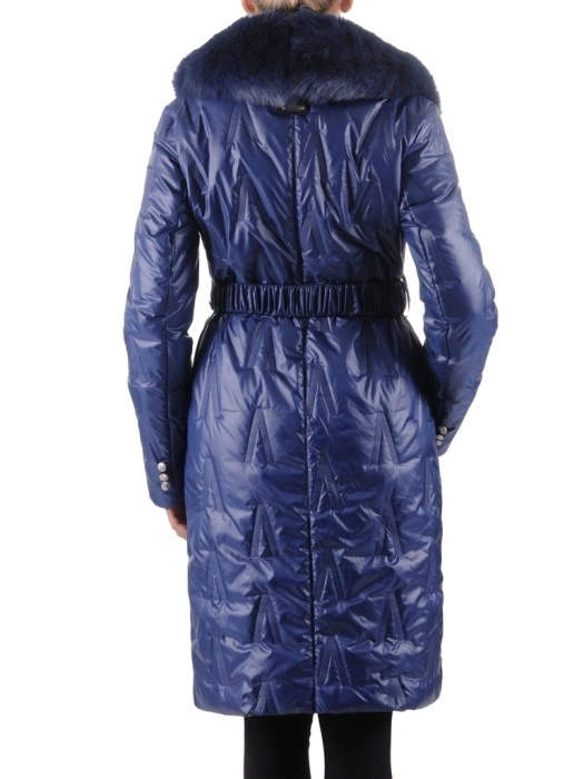 Elegancki płaszcz zimowy damski w kolorze granatowym – stylowy klasyczny fason z odpinanym futerkiem 39154