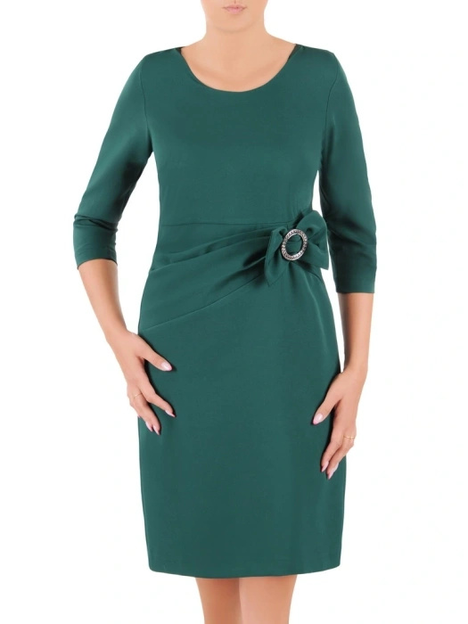 Elegancka sukienka ołówkowa midi w kolorze ciemnej zieleni – kobiecy krój modelujący figurę 36586