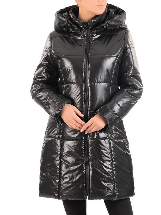 Czarna pikowana kurtka damska z kapturem 34145