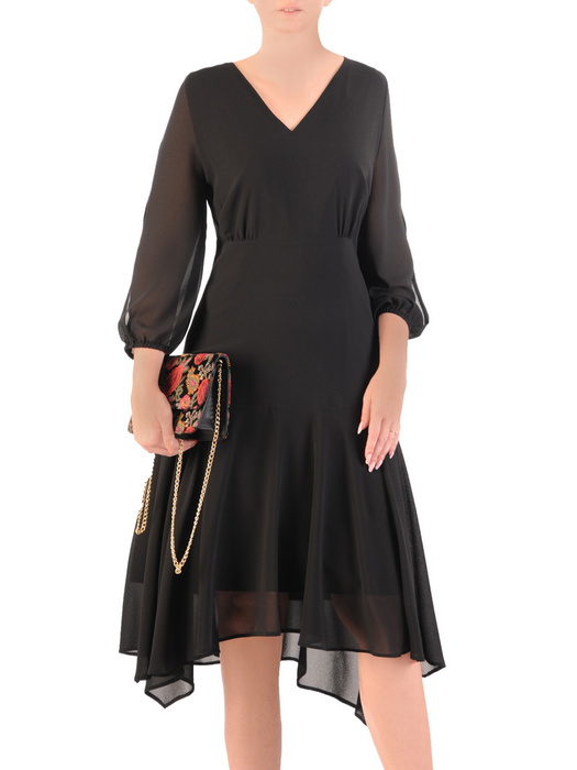 Czarna sukienka damska z asymetrycznym dołem 34427