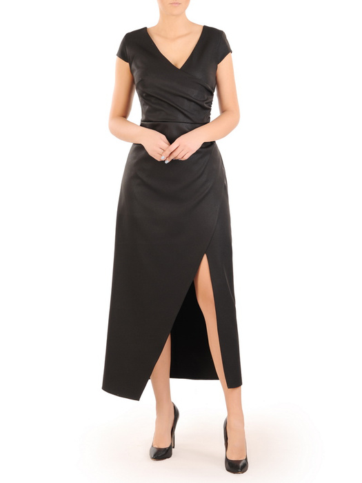 Czarna suknia maxi, kreacja z efektownym rozcięciem 31104