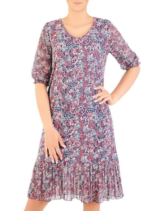Dzianinowa sukienka z szyfonowymi rękawkami i plisami 30131