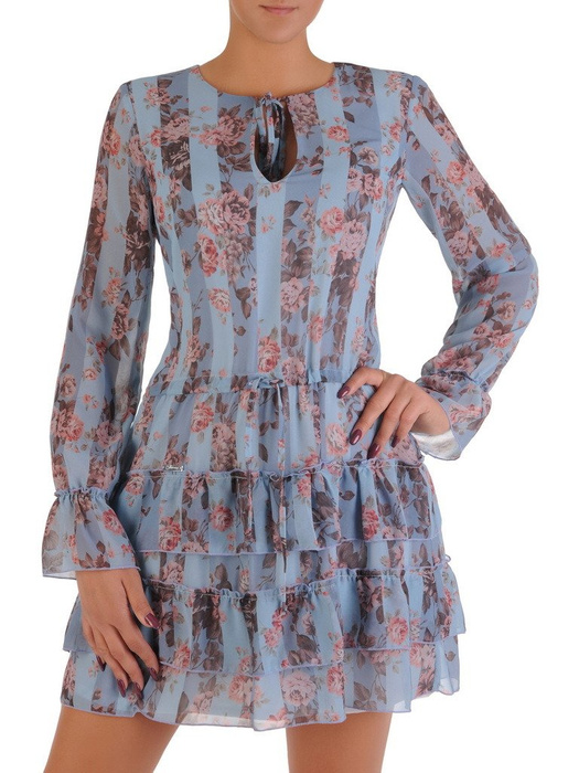 Krótka sukienka z falbanami 17830, zwiewna kreacja w modnym fasonie.