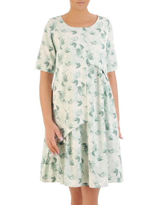 Luźna sukienka z tkaniny, zwiewna kreacja w modny wzór 33146