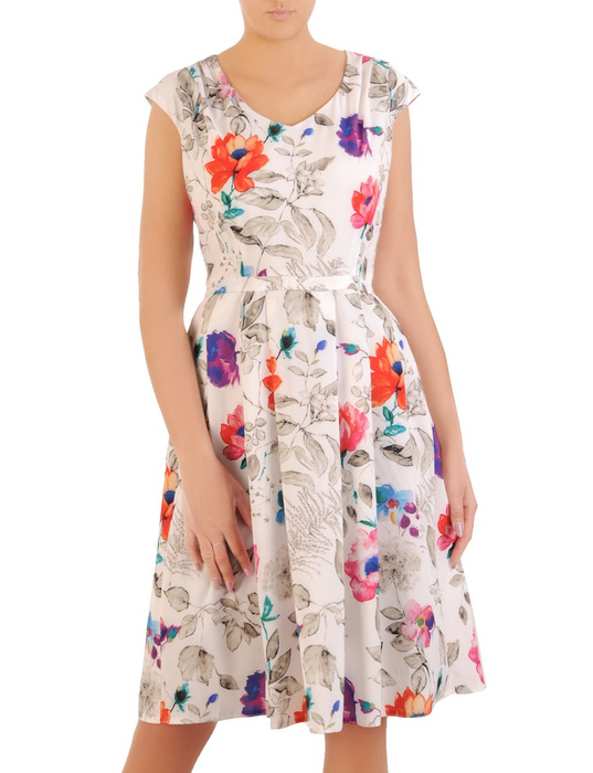 Rozkloszowana sukienka w kwiaty, kreacja z plisami 33103