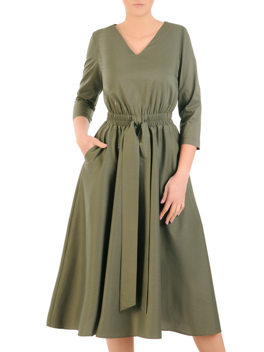 Rozkloszowana sukienka z tkaniny bawełnianej w kolorze oliwkowym 31413