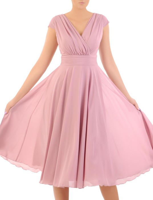 Sukienka na wesele, kopertowa kreacja w różowym  kolorze 33291