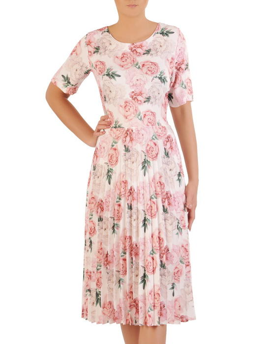 Sukienka w kwiaty, wiosenna kreacja z plisowaną spódnicą 33624