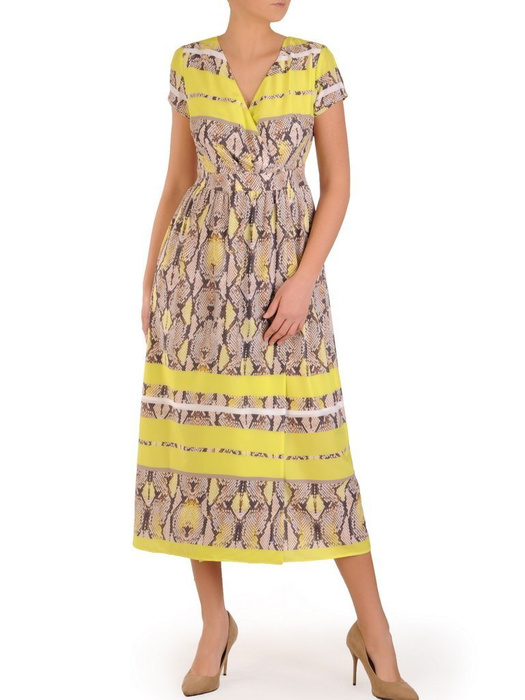 Wężowa sukienka w wyszczuplającym fasonie, modna kreacja midi 28282