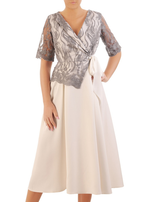 Wyszczuplająca, rozkloszowana sukienka z łączonych materiałów 33050