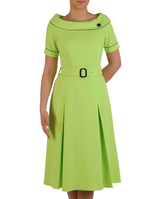 Zielona sukienka z eleganckim kołnierzem, rozkloszowana kreacja w klasycznym stylu 20426