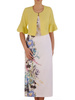 Biała sukienka z żółtym żakietem, modna kreacja na wesele 25859