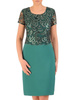 Elegancka sukienka damska, zielona kreacja z koronkowym topem 29806