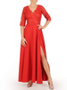 Kopertowa sukienka maxi, czerwona kreacja z koronkowym topem 30594