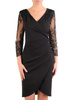 Kopertowa sukienka z koronkowymi rękawami, stylowa mała czarna 24238