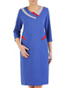 Niebieska sukienka z dzianiny, kreacja z ozdobnym dekoltem 28549