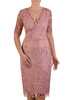 Ołówkowa sukienka z koronki, kreacja z kopertowym dekoltem 22991